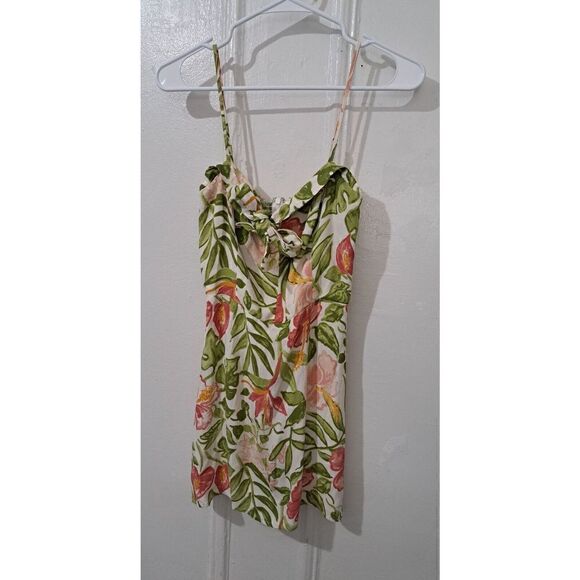Reformation Womens Size 4 HELM Sweetheart mini Dress Elastic Back Floral Green - Picture 1 of 6